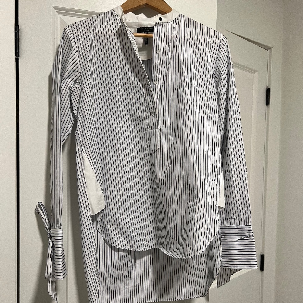 Rag & Bone Striped White & Blue Blouse NWOT